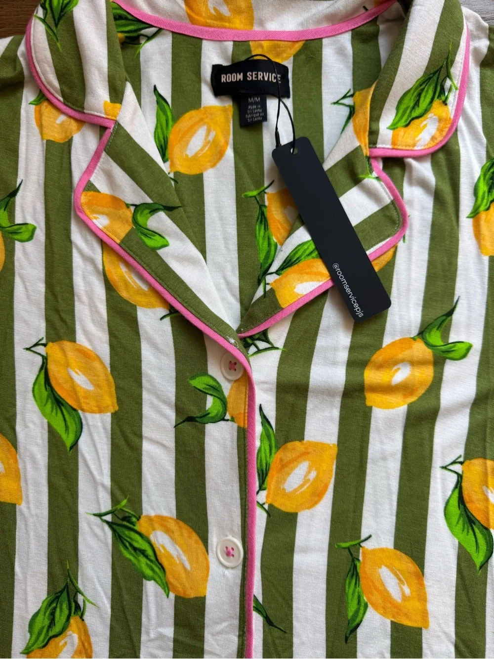 Room Service Lemon Stripe Pajama Set - Green & Yellow